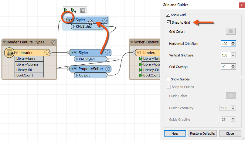 Aligning objects using the grid